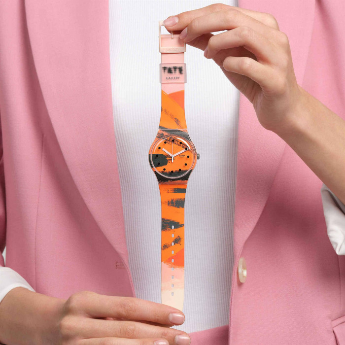 SWATCH BARNS-GRAHAM'S ORANGE AND RED ON PINK