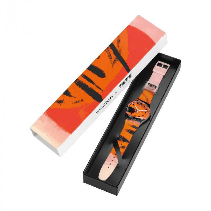 SWATCH BARNS-GRAHAM'S ORANGE AND RED ON PINK