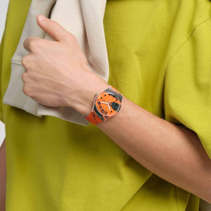 SWATCH BARNS-GRAHAM'S ORANGE AND RED ON PINK