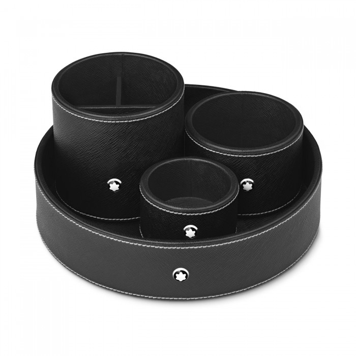 Круглый настольный лоток Montblanc BLACK LEATHER (SMALL)